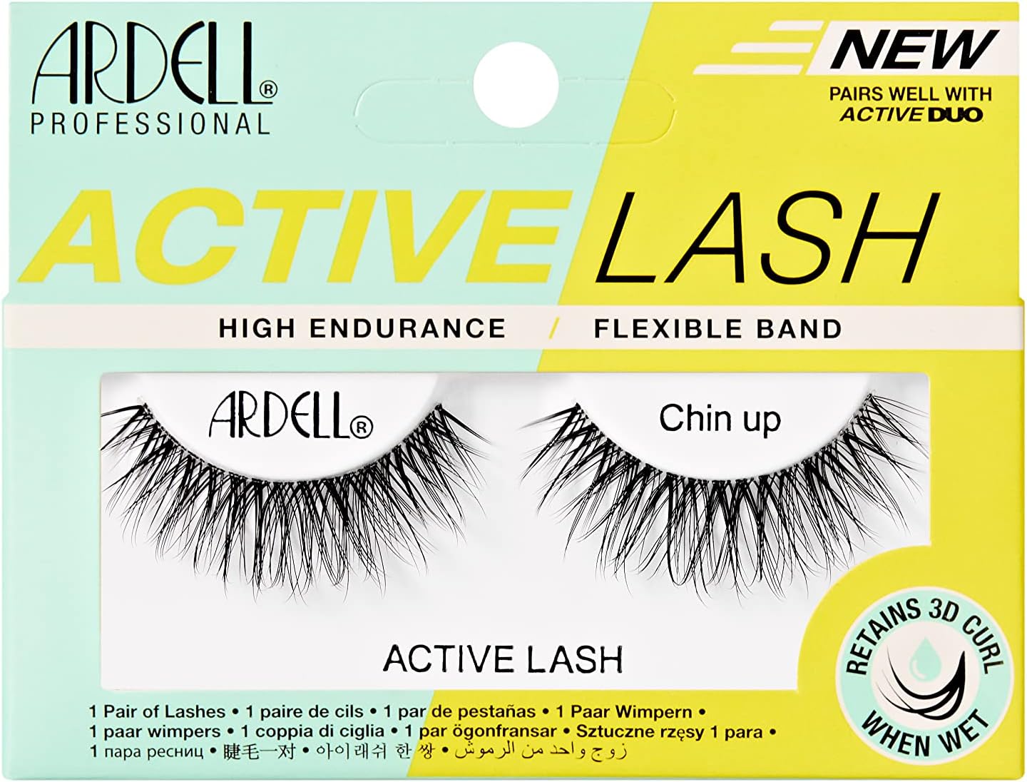 Ardell Active Lash Chin Up False Eyelashes, Water-resistant, Medium Volume and Length, Vegan Friendly, 1 Pair (Pack of 1)