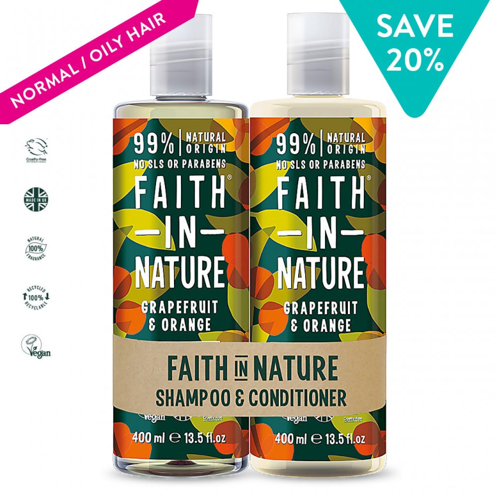 Faith in Nature Natural Grapefruit & Orange Shampoo & Conditioner Set, Invigorating Vegan & Cruelty Free, Parabens and SLS Free, for Normal to Oily Hair, 2 x 400ml