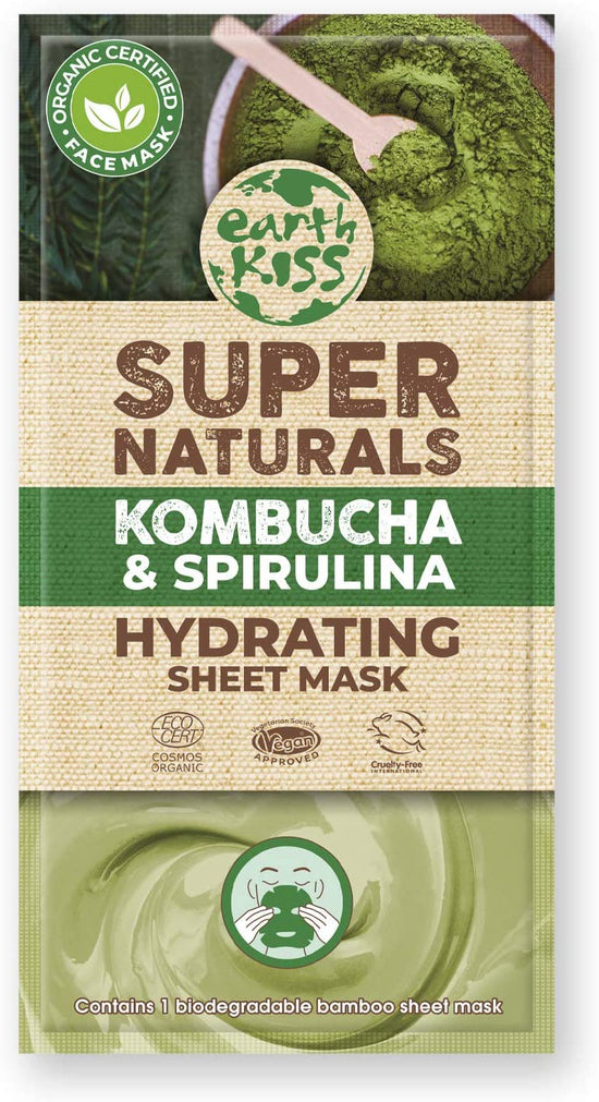 Earth Kiss Super Naturals Hydrating Kombucha and Spirulina Sheet Mask to Minimise the Appearance of Pores, Tone your Complexion and Hydrate Thirsty Skin