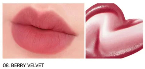 AMUSE Dew Velvet Semi Matt Fresh Dewy Velvet Texture Korean Makeup Transfer-proof Non-sticky Lipstick glossy Vegan 08 Berry Velvet (Mauve Rose) 4g