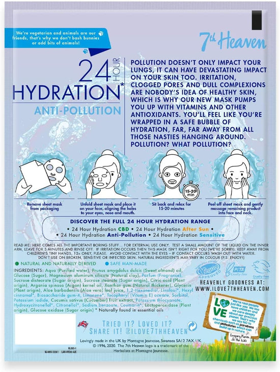 7th Heaven '24 Hour Hydration' Anti-Pollution Biodegradable Bamboo Sheet Mask
