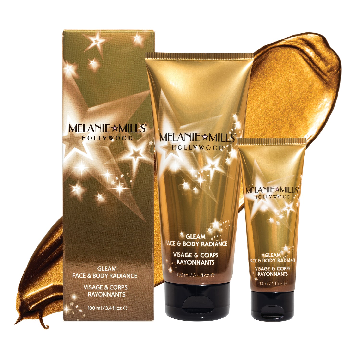 Melanie Mills Hollywood Gleam Body Radiance All In One Makeup, Moisturiser & Glow For Face & Body Bronze Gold