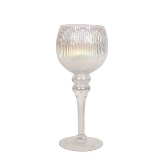 Pair of Lustre Ribbed Stem Globe Candle Holders 35cm & 30cm