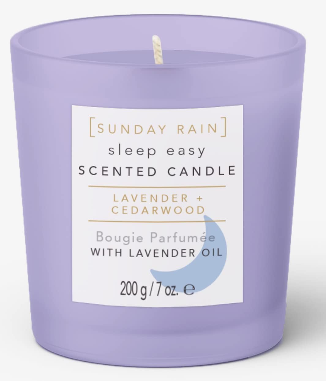 Load image into Gallery viewer, Sunday Rain Sleep Easy Lavender and Cedarwood Soy Candle, with Aromatherapy Oils, Up to 40 Hours Burn Time, Refreshing &amp;amp; Calming Fragrance, 265g
