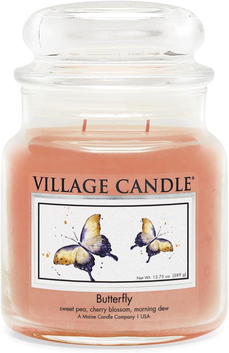 Village Candle - Butterfly - Medium Glass Dome