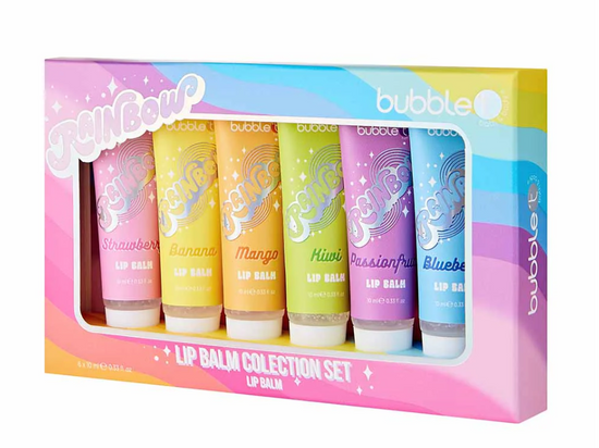 Bubble T Rainbow Lip Balm Collection Set – 6 Fruity  Flavours