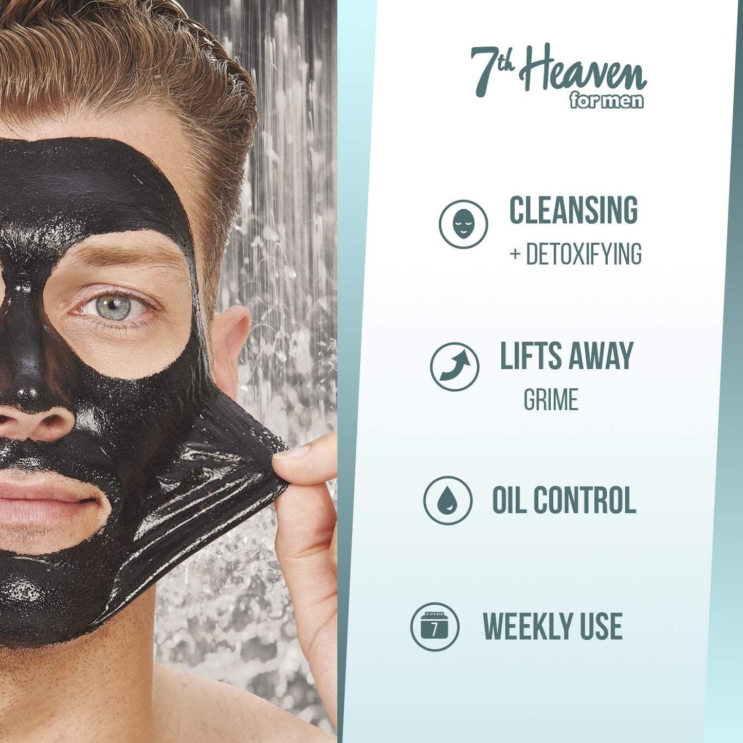 7th Heaven Activated Charcoal Black Clay Peel Off Face Mask for Men, Cleanse and Detoxify, Lifts Away Grime, Oil Control, 125ml
