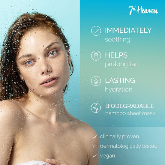 7th Heaven 24 Hour Hydration After Sun Bamboo Sheet Facial Mask, Enriched with Vitamin E and Cooling Cucumber, Immediately Soothing, Clinically Proven and Dermatologically Tested