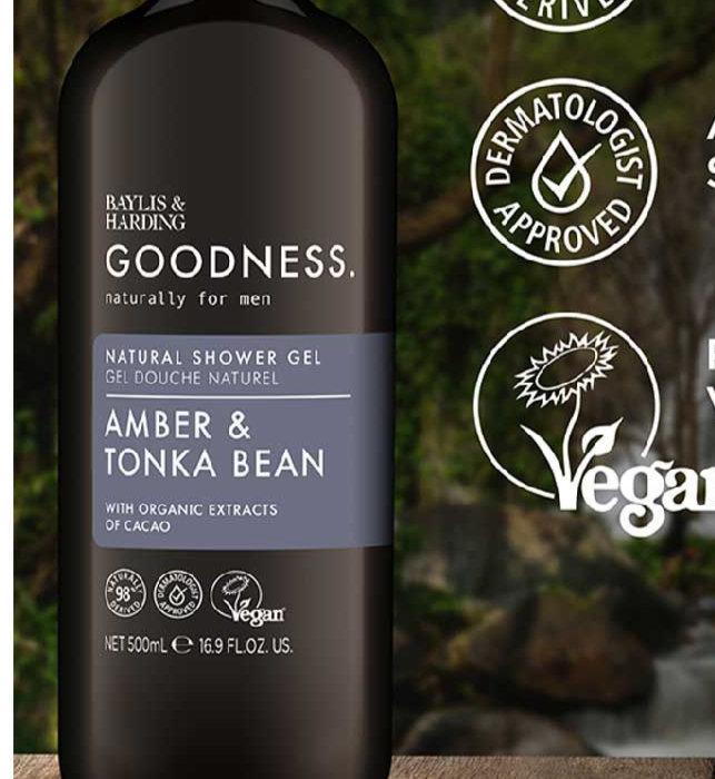 Baylis & Harding Goodness Men's Amber & Tonka Bean Shower Gel, 500ml