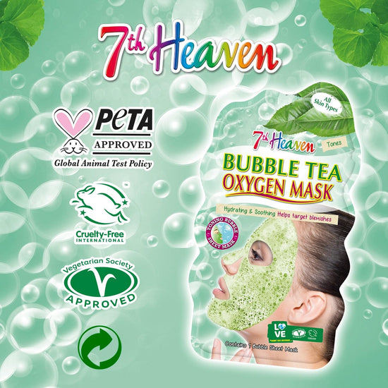 7th Heaven Bubble Tea Oxygen Mask Infused with Green Tea and Centella Asiatica to Hydrate, Soothe and Help Target Blemishes