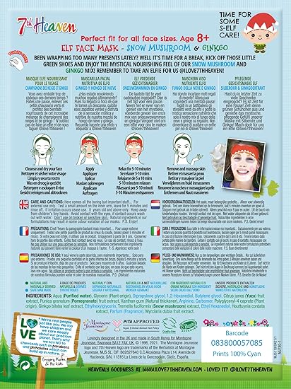 7th Heaven Winter Wonderland Elf Face Mask, Hydrating Face Mask for Sensitive Skin, For Children Age 8+, Cruelty Free Sheet Masks