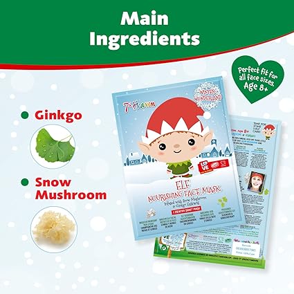 7th Heaven Winter Wonderland Elf Face Mask, Hydrating Face Mask for Sensitive Skin, For Children Age 8+, Cruelty Free Sheet Masks