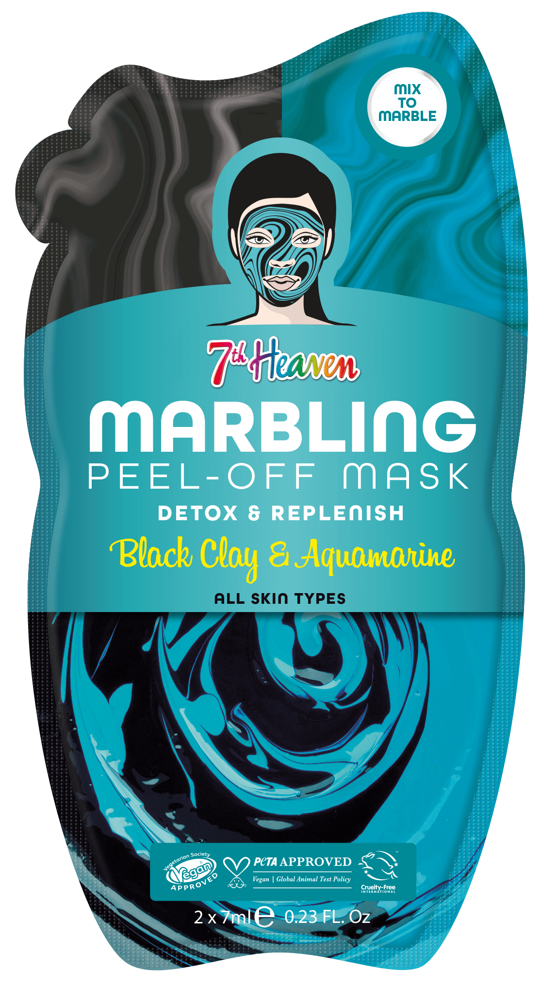7th Heaven Black Clay and Aquamarine Marble Metallic Peel Off Masque
