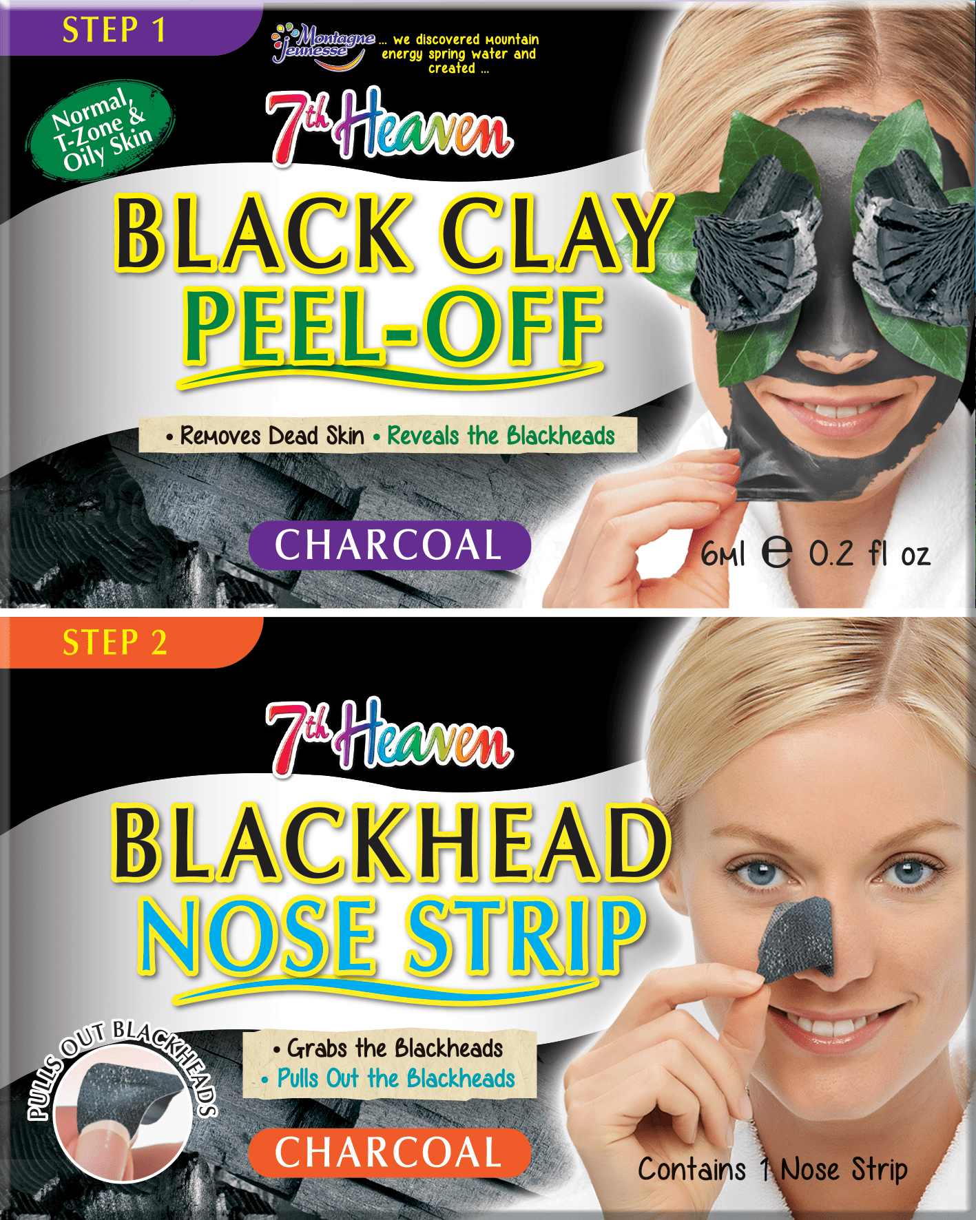 7th Heaven Black Clay Peel Off/Blackhead Nose Strip Duo Pack