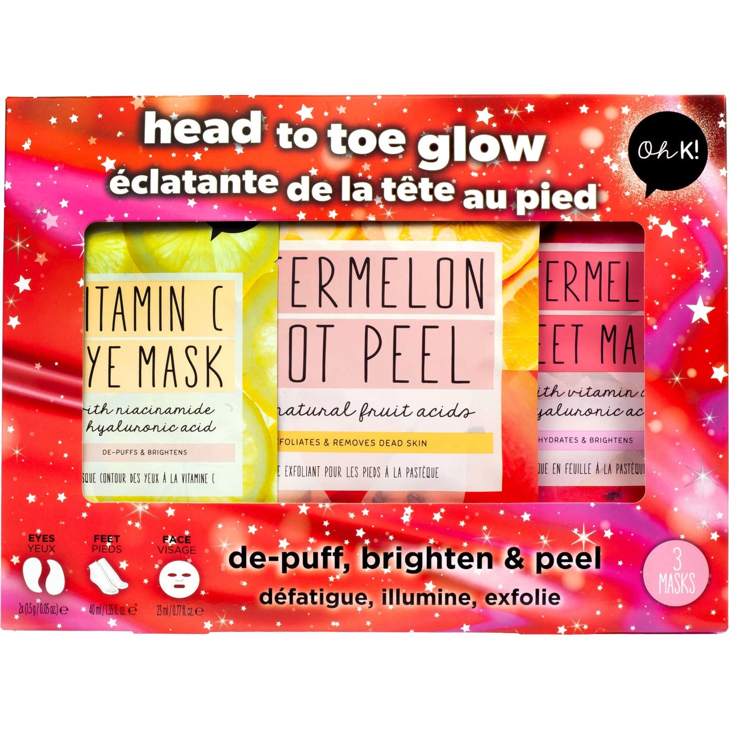 Oh K! Head to Toe Glow Set – Vitamin C & Watermelon Infused Biodegradable Masks for Brightening