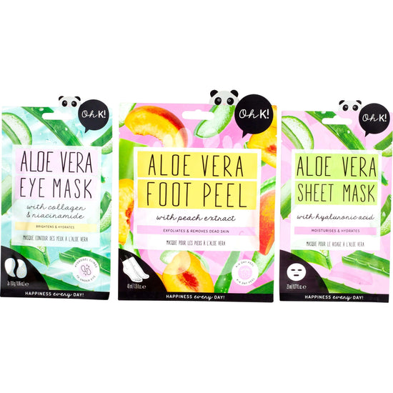 Oh K! Hydration Heroes Set – Aloe Vera Sheet, Eye, and Foot Masks for Ultimate Hydration & Exfoliation