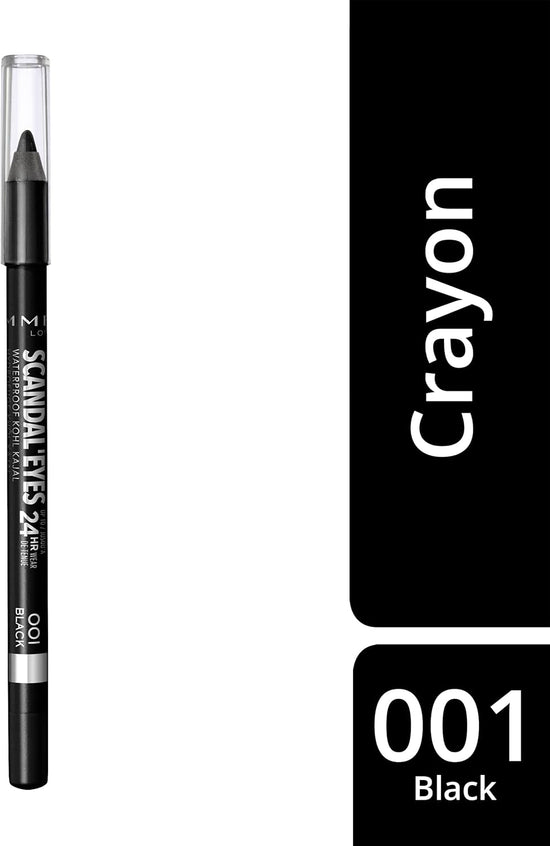 Rimmel London Scandal'eyes Eyeliner - Waterproof Khol - 24hr Wear, Smudge-proof - Ultra Smooth & Creamy Formula - High Intensity Colour - 001 Black - 1.3g