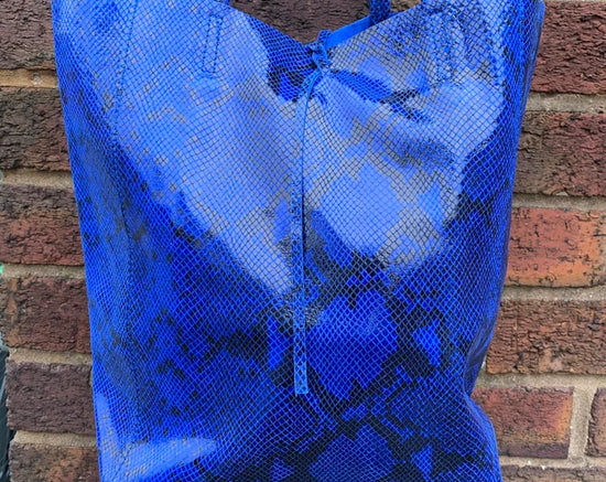 Ladies Italian Large Calf Leather Snake Slouch Hobo Shopper Shoulder Tote Handbag