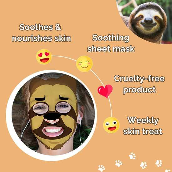 7th Heaven Animal Face Sheet Mask Sloth - with Lotus Blossom and Blueberry Chill Out Mask to Soothe and Nourish Mask