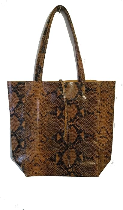 Ladies Italian Large Calf Leather Snake Slouch Hobo Shopper Shoulder Tote Handbag