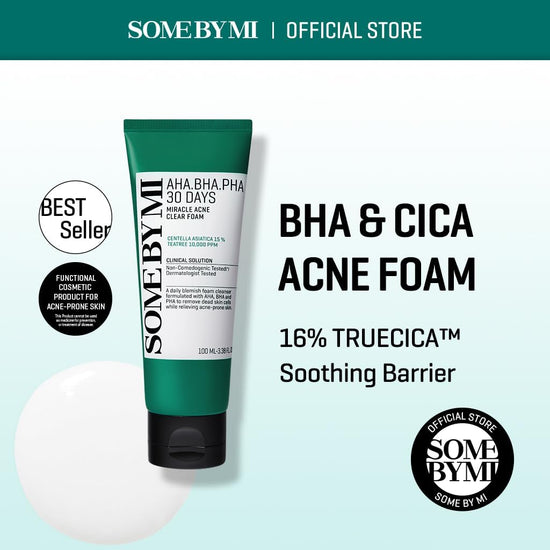 Load image into Gallery viewer, SOME BY MI AHA BHA PHA 30 Days Miracle Acne Clear Foam Cleanser 100ml - Exfoliating Cleanser with AHA BHA PHA - Salicylic Acid &amp;amp; Tea Tree Acne Face Wash for Blemish-Prone Skin - Korean Skincare
