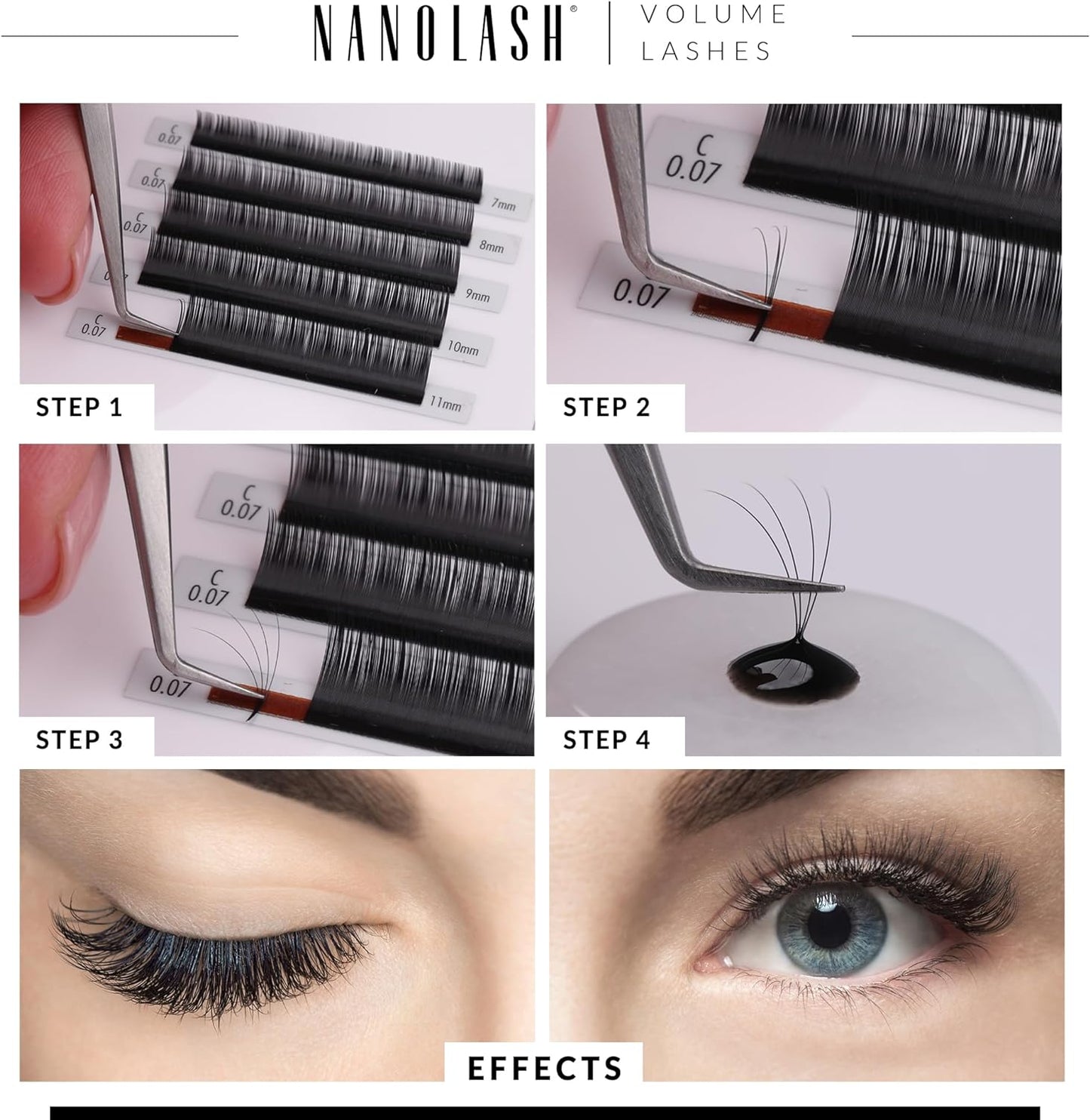 Nanolash Volume Lashes - false lashes for professional eyelash extensions, volume eyelash extensions (0.05 C, 11mm)