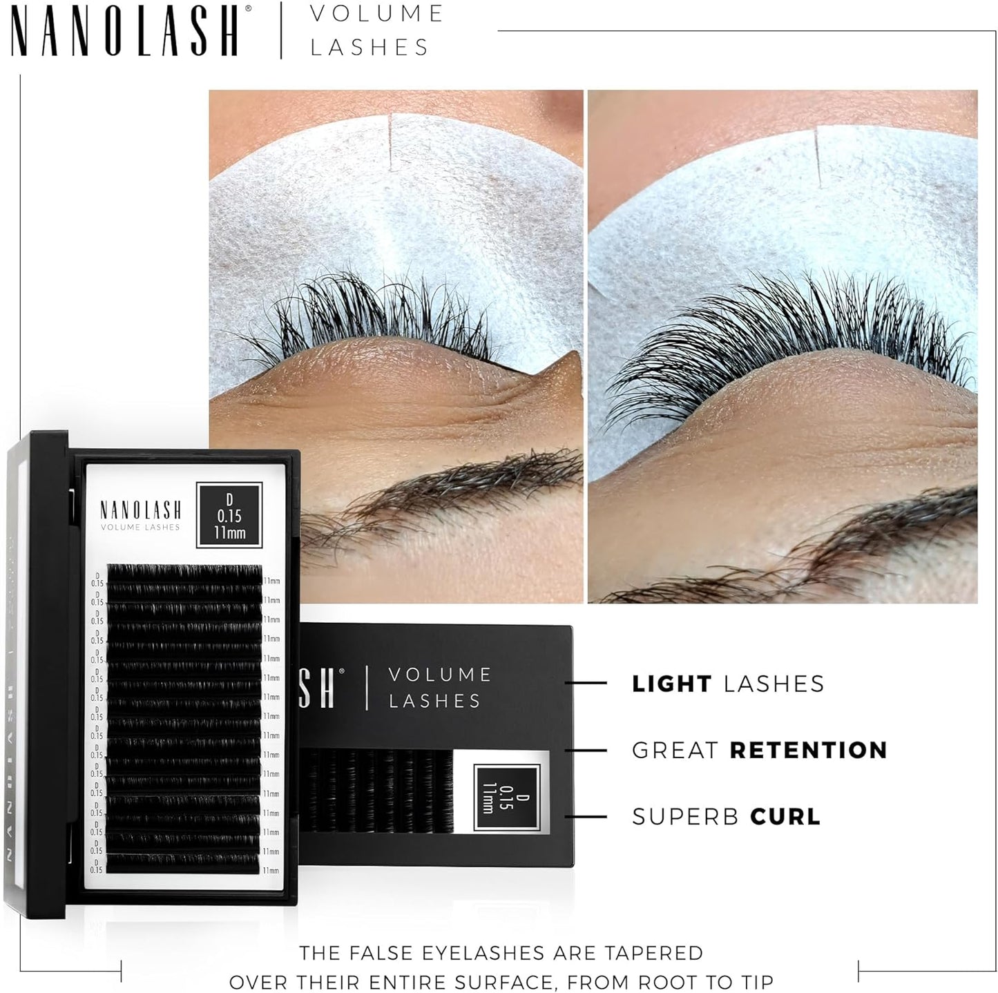 Nanolash Volume Lashes - false lashes for professional eyelash extensions, volume eyelash extensions (0.15 D, 11mm)
