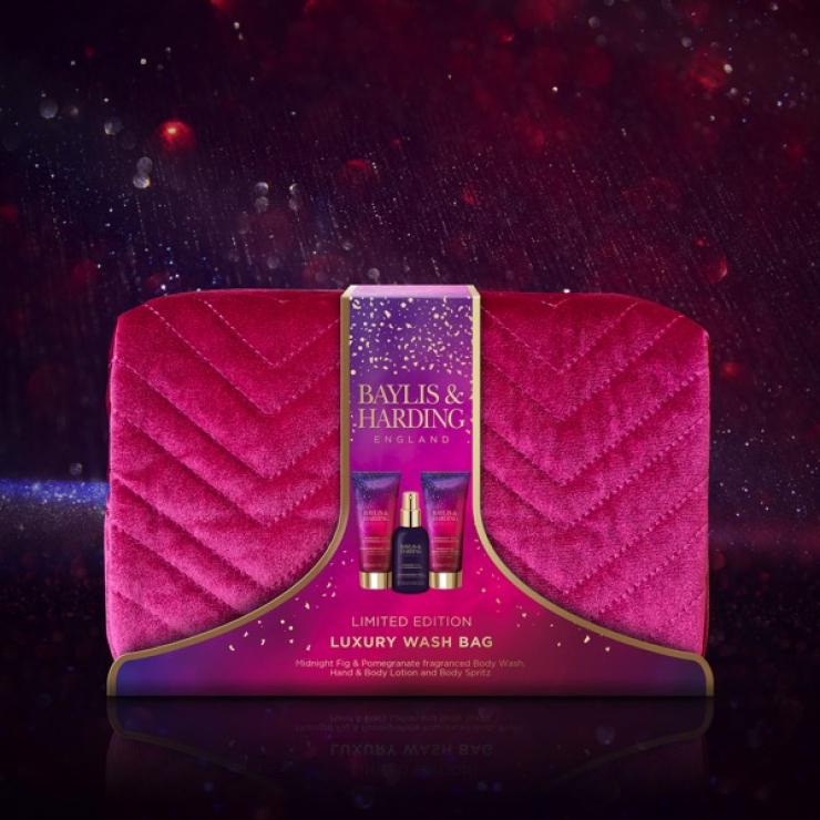 Baylis & Harding Midnight Fig & Pomegranate Deluxe Wash Bag Gift Set - Vegan Friendly