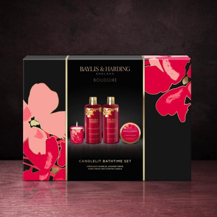 Baylis & Harding Boudoire Cherry Blossom Luxury Candlelit Bathing Gift Set - Vegan Friendly