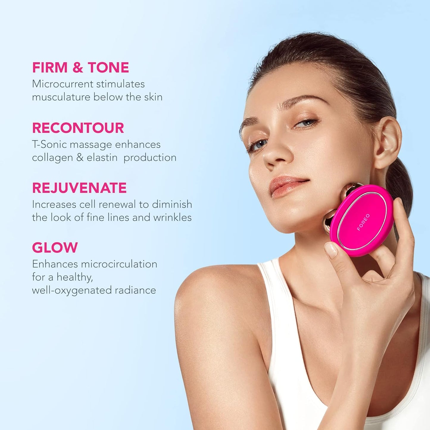 Foreo Bear Smart Microcurrent Face Lift Device | Face Sculptor & Jaw Excerciser | Immediately Visible Non-Invasive Face Lift | Antiaging | Safe & Painless | Fuchsia