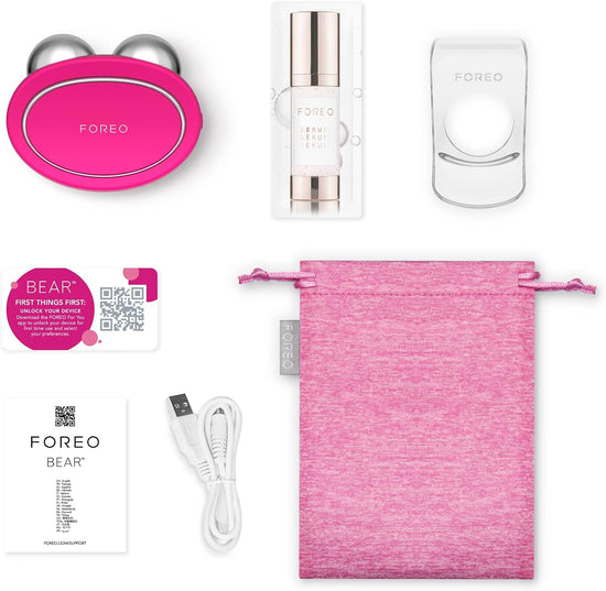 Foreo Bear Smart Microcurrent Face Lift Device | Face Sculptor & Jaw Excerciser | Immediately Visible Non-Invasive Face Lift | Antiaging | Safe & Painless | Fuchsia