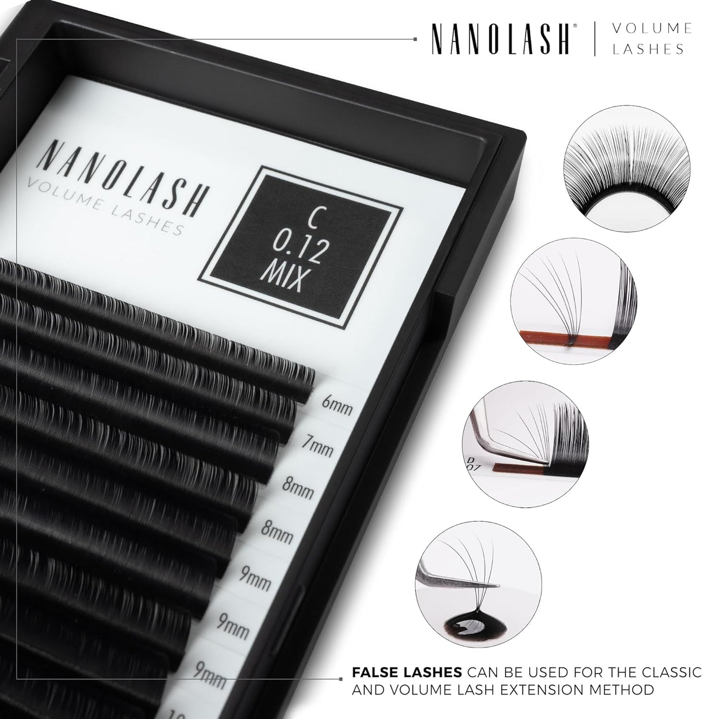 Nanolash Volume Lashes - false lashes for professional eyelash extensions, volume eyelash extensions (0.07 C, MIX 6-13mm)