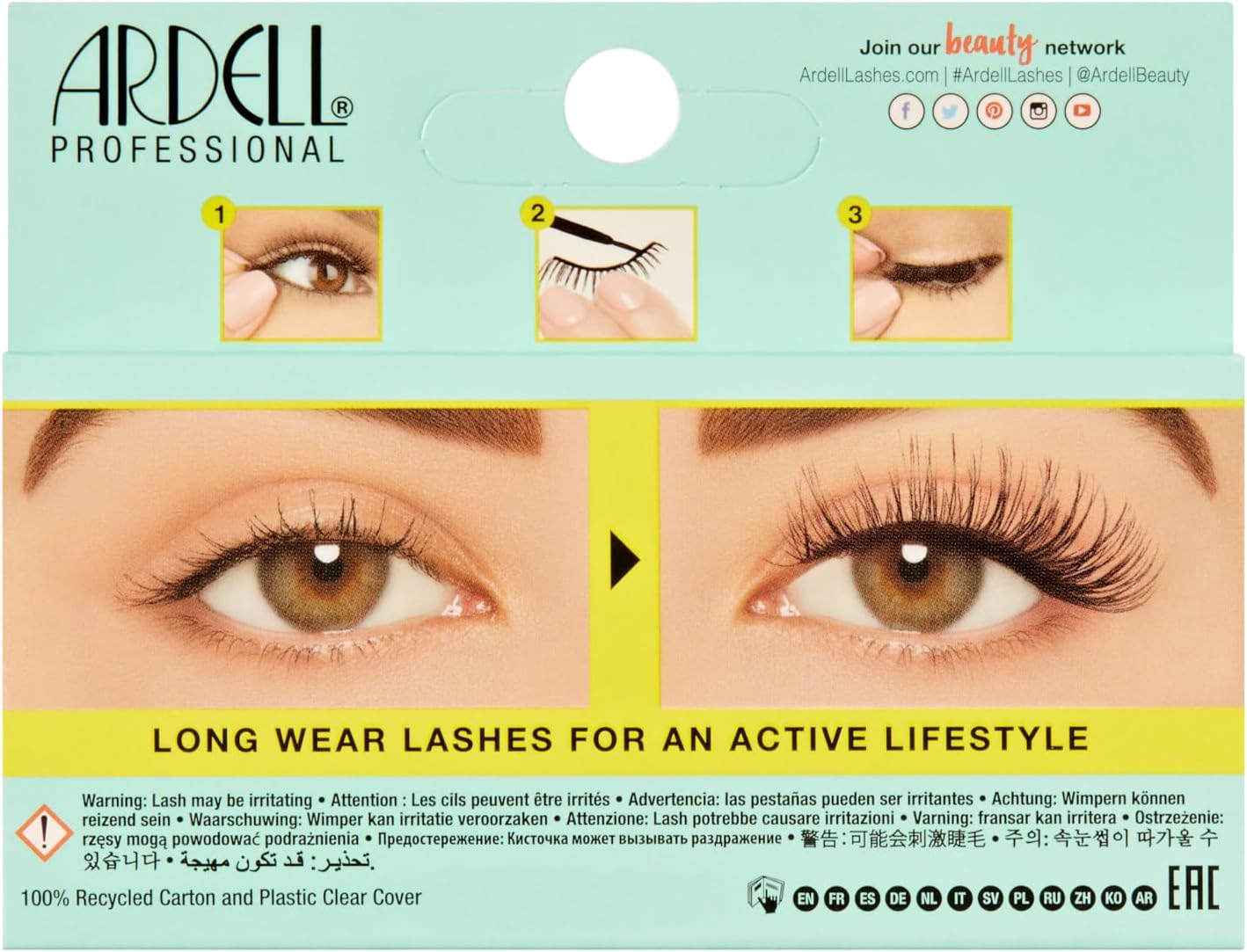 Ardell Active Lash Chin Up False Eyelashes, Water-resistant, Medium Volume and Length, Vegan Friendly, 1 Pair (Pack of 1)