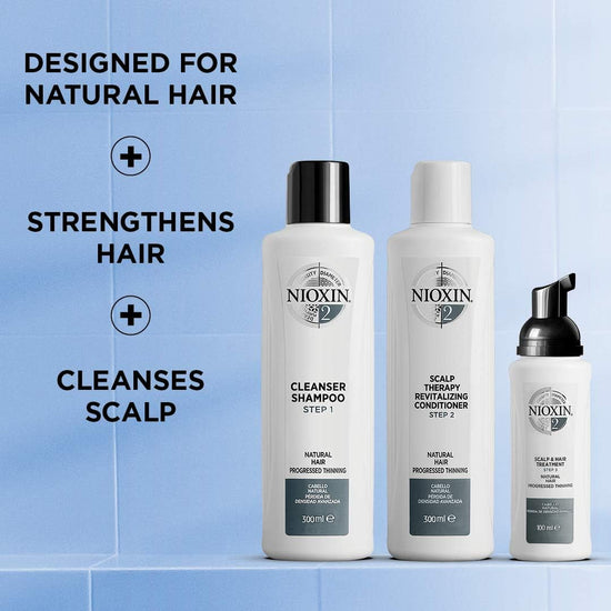 Nioxin 3-Part System | System 2 | Natural Hair with Progressed Thinning Hair Treatment | Scalp Therapy | Hair Thickening Treatment