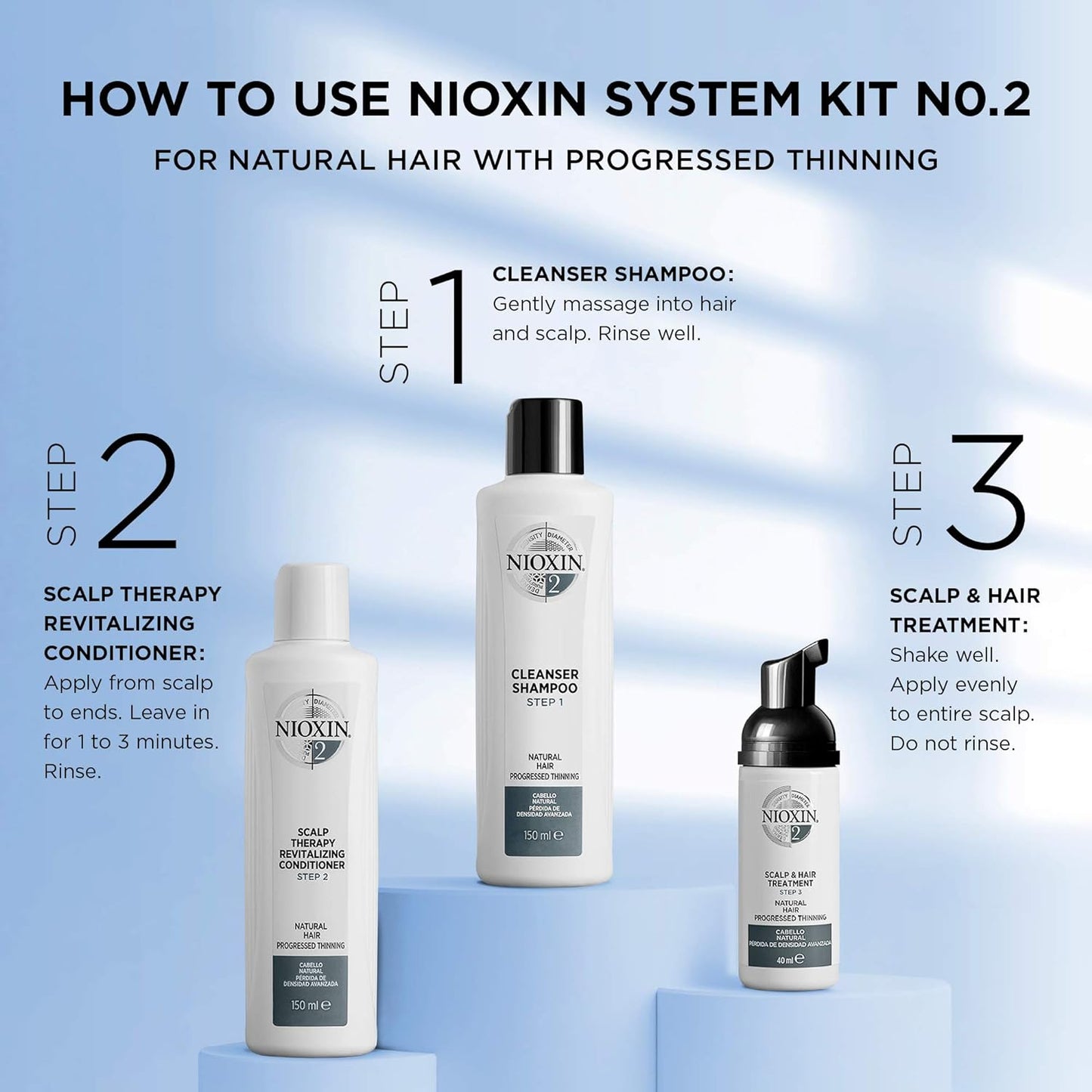 Nioxin 3-Part System | System 2 | Natural Hair with Progressed Thinning Hair Treatment | Scalp Therapy | Hair Thickening Treatment