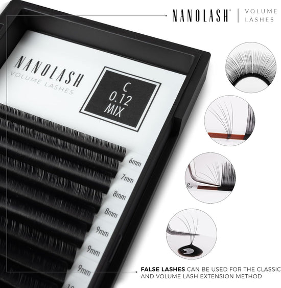 Nanolash Volume Lashes - false lashes for professional eyelash extensions, volume eyelash extensions (0.07 C, 10mm)