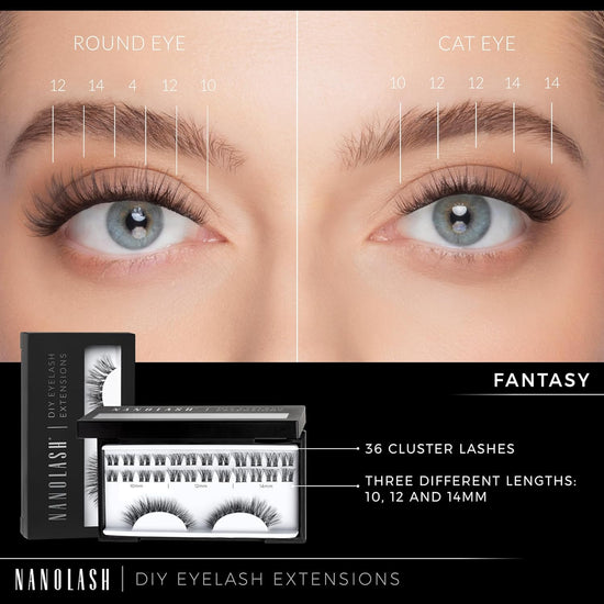 Nanolash DIY Eyelash Extensions 36 pcs - cluster lashes DIY, cluster false eyelashes for lash extensions at home, individual cluster lashes (FANTASY)