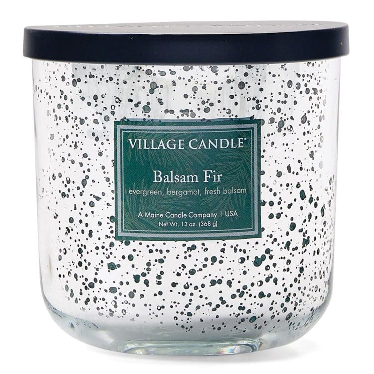 Village Candle Balsam Fir Mercury Glass Black Lid