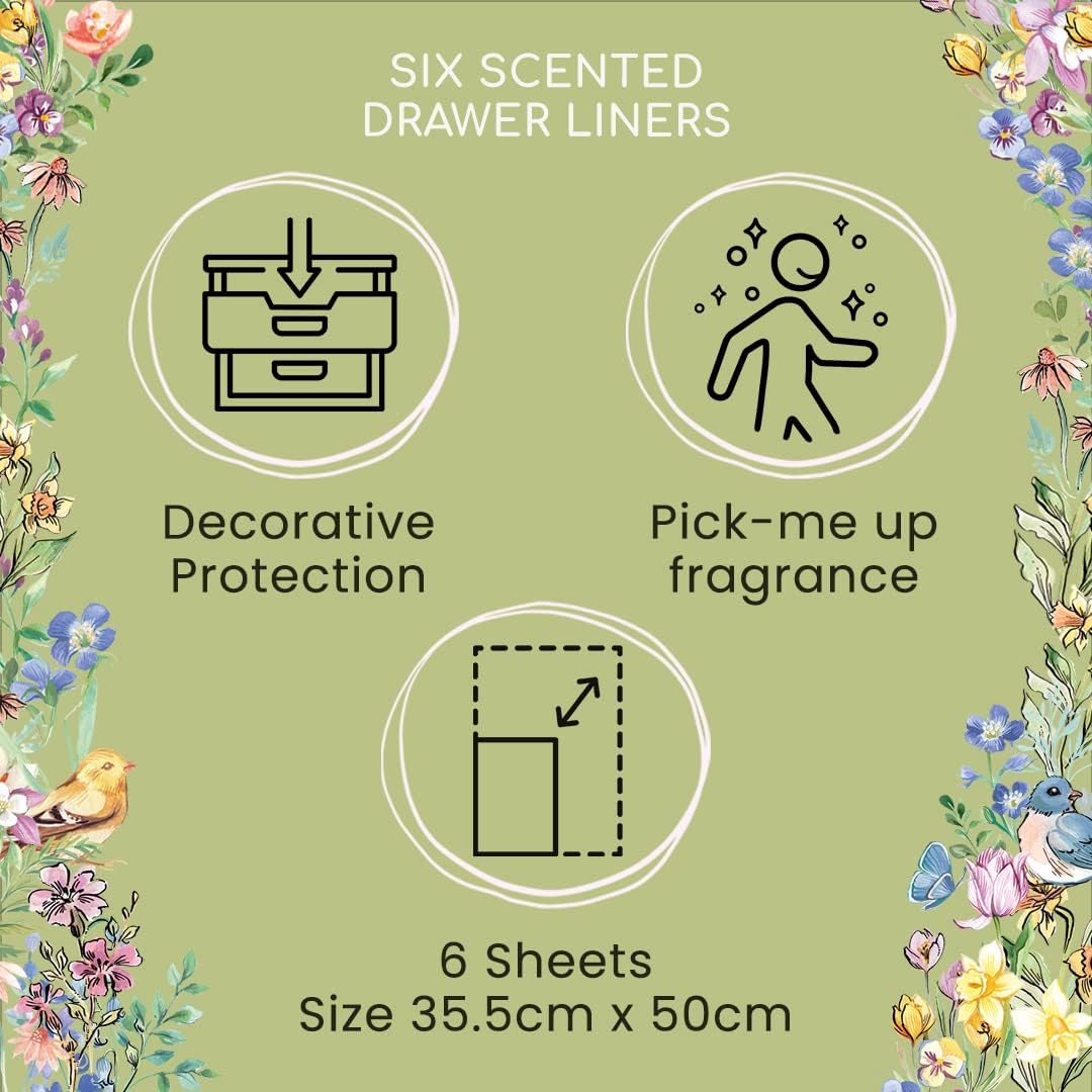 Heathcote & Ivory Flower of Focus Scented Drawer Liners | Add Style and Fragrance to Drawers & Wardrobes | Kitchens & Bedrooms | Vegan Friendly | 6 Sheets