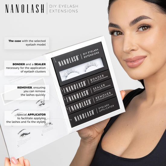 Nanolash DIY Eyelash Extensions Starter Kit - cluster lashes with bonder, sealer, remover, apllicator, home lash extensions kit (HEARTBREAKER)