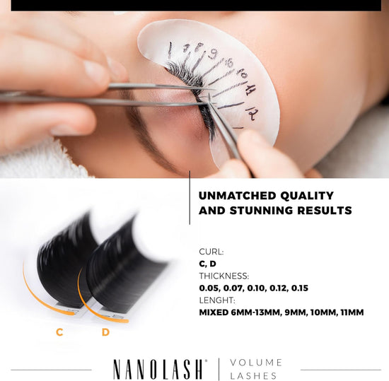 Roll over image to zoom in Nanolash Volume Lashes - false lashes for professional eyelash extensions, volume eyelash extensions (0.10 C, MIX 6-13mm)