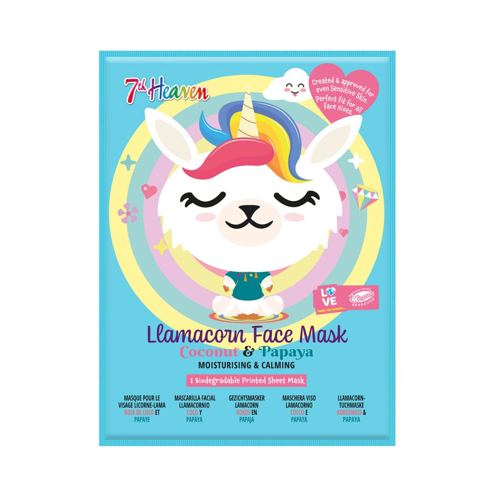 7th Heaven Lamacorn Sheet Face Masks – Skincare Set for Kids Aged 8+ – Fanciful Llama and Unicorn Mix Face Mask Sheet with Coconut & Papaya – Sheet Masks to Calm, Hydrate & Moisturise Skin
