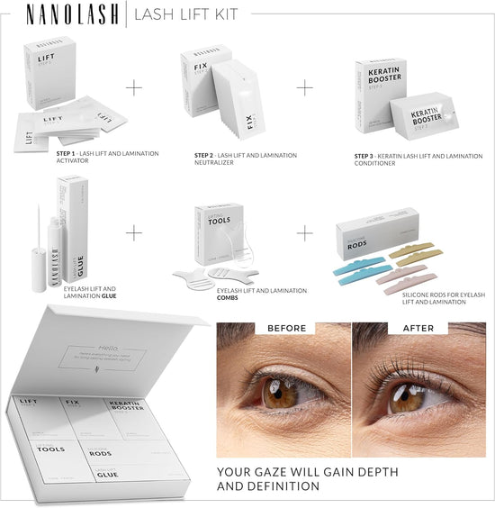 Nanolash Lash Lift Kit - professional eyelash lifting kit, DIY kit for eyelash lifting at home and in the salon, DIY eyelash lamination, lash curling kit