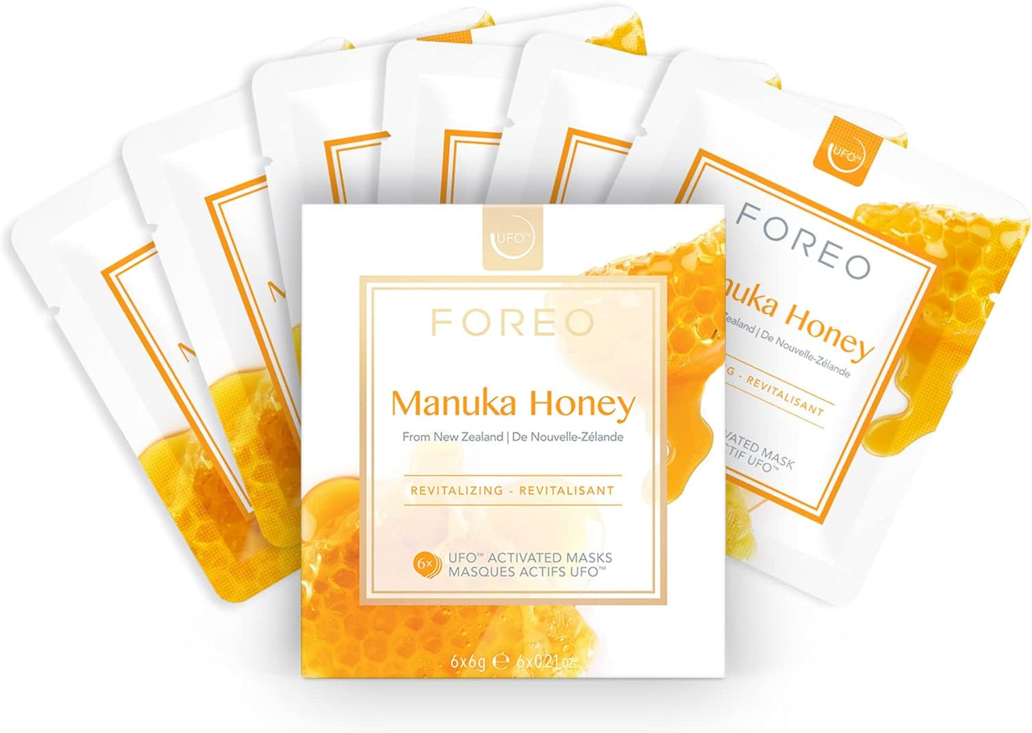 Load image into Gallery viewer, FOREO Manuka Honey UFO Activated Facial Mask for Dull and Fatigued Skin, 6 pack, Anti-Aging, Soothing, Manuka Honey &amp;amp; Allantoin, Cruelty-Free, Clean Formula, Compatible with all UFO devices
