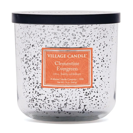 Village Candle Clementine Evergreen Mercury Glass Black Lid