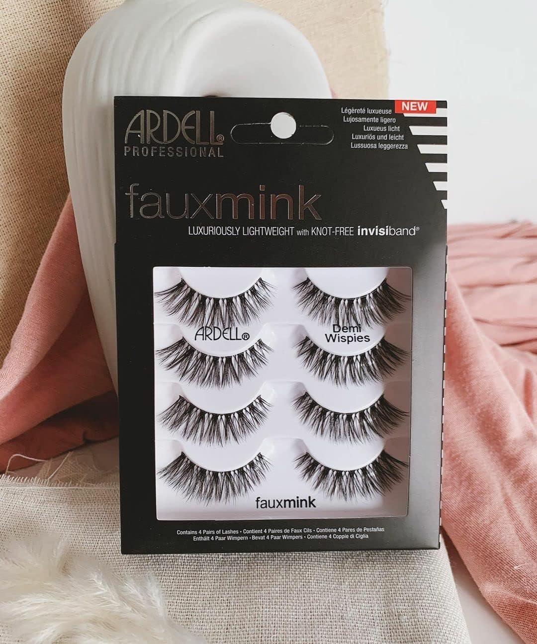 ARDELL False Eyelashes Faux Mink Demi Wispies 4 Pairs Multipack Black Medium Volume Long Length Invisiband Lightweight Silky Soft Faux Mink Eyelashes Vegan-Friendly Cruelty-Free