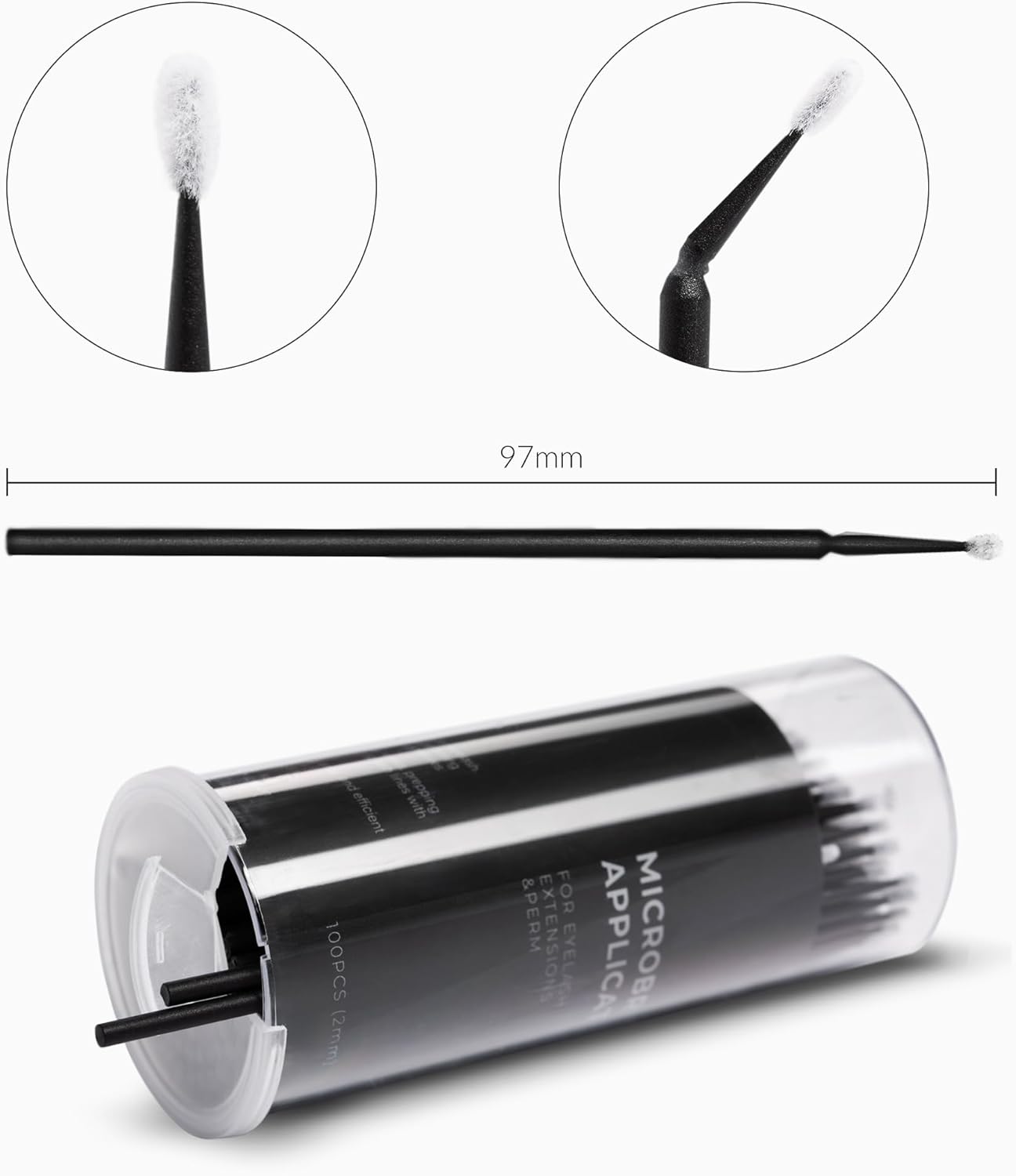 Nanolash Microbrush Applicators 100 pcs - eyelash microbrushes, disposable eyelash applicators, micro brushes for eyelash extensions (2.5 mm)