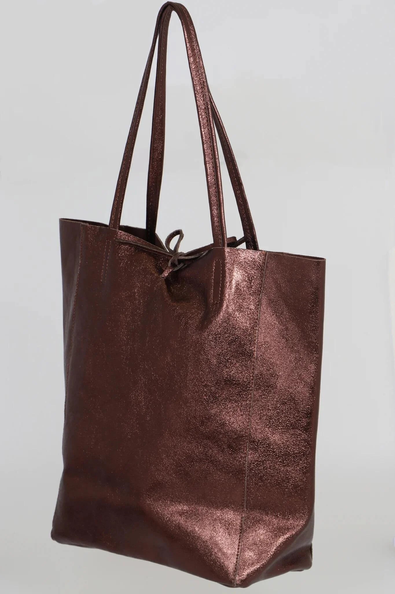 Ladies Soft Italian Real Leather Metallic Shopper Tote Bags Women Girls College Shoulder Handbags for Women