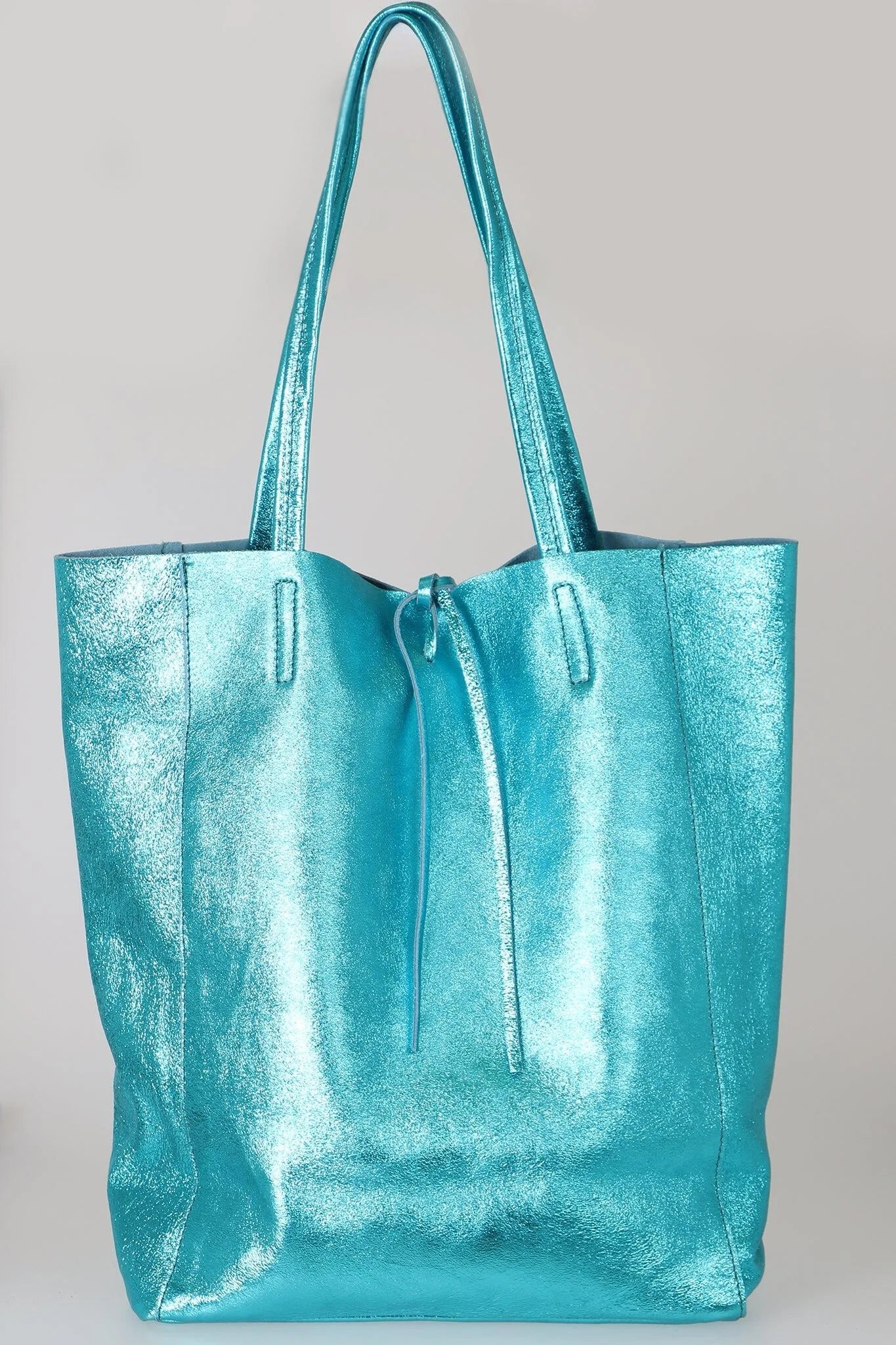 Ladies Soft Italian Real Leather Metallic Shopper Tote Bags Women Girls College Shoulder Handbags for Women