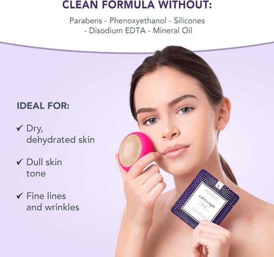 FOREO Call it a Night UFO Activated Facial Mask for Dryness & Fine Lines, 7 pack, Revitalizing & Nourishing, Ginseng & Olive Oil, Clean Formula, Cruelty-free, Compatible with all UFO devices